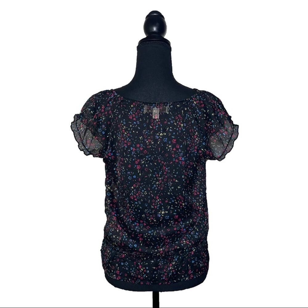 Decree Floral Top Drop Drawstring Waist Short Sleeved Blouse Pleated Women’s L - Picture 2 of 6